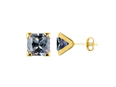 Quadratische Zirkoniumoxid-ohrringe 8 Mm, 4 Krallen, 18k Gelbgold - Standard Bild - 1