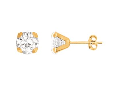 Ohrringe Zirkoniumoxid 5 Mm, 4 Krappenfassung, Gelbgold 18k - Standard Bild - 1