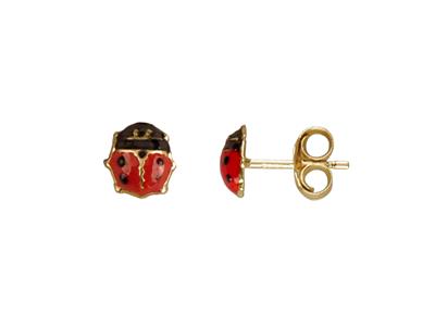Bo Motif Coccinelle Email Rouge Or Jaune 18k Poussettes - Standard Bild - 1