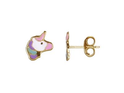 Bo Motif Licorne Email Rose Bleu Violet Or Jaune 18k Poussettes - Standard Bild - 1
