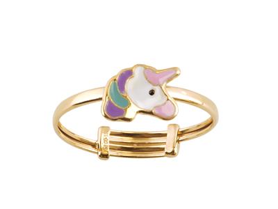 Ring Einhorn Rosa, Blau Und Violett, 18k Gelbgold, Verstellbar. - Standard Bild - 1