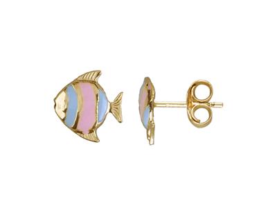 Bo Motif Poisson Email Rose Et Bleu Or Jaune 18k Poussettes - Standard Bild - 1