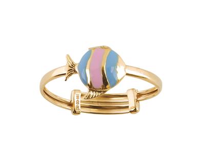Ring Fisch Rosa Und Blau, 18k Gelbgold, Verstellbar. - Standard Bild - 1