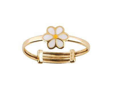 Bge Reglable Motif Paqurette Email Blanc Et Jaune Or Jaune 18k - Standard Bild - 1