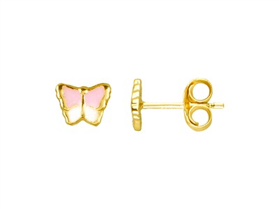 Ohrringe Papillon, Rosa Und Weißes Harz, 18 K Gelbgold - Standard Bild - 1