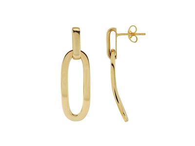 Ovale Maschen-ohrringe, Hangend 28 X 11,5 Mm, Hohe 37 Mm, Hohles Rohr, 18k Gelbgold - Standard Bild - 1