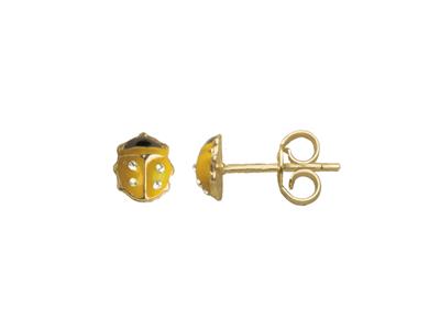 Coccinelle Ohrringe 5 Mm, Gelbes Email Und Zirkoniumoxid, 18k Gelbgold - Standard Bild - 1