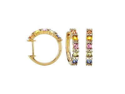 Rainbow-kreolen, Innendurchmesser 12 Mm, Diamanten 0,15ct Und Saphire In Blau, Grün, Rosa, Gelb Und Orange 0,75ct, 18k Gelbgold.