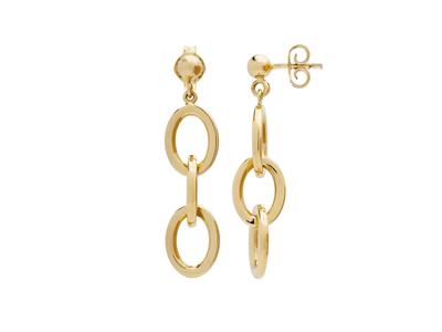 Ohrringe Mit 3 Hangenden Ovalen Maschen, Hohe 36 Mm, Hohles Rohr, 18k Gelbgold - Standard Bild - 1