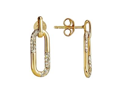 Ohrringe Motiv Rechteck, Hohe 18 Mm, Diamanten 0,13ct, 18k Gelbgold.