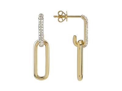 Hangende Ohrringe Ineinander Verschlungene Rechtecke, Hohe 20 Mm, Diamanten 0,16ct, 18k Gelbgold