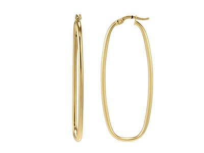 Ovale Creolen 48 X 20 Mm, Hohles Vierkantrohr 2 Mm, Gelbgold 18 Kt - Standard Bild - 1