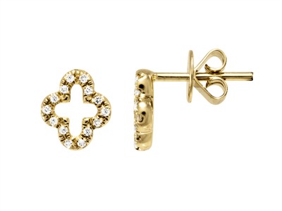 Durchbrochene Kleeblatt-ohrringe 7 X 8 Mm, Diamanten 0,08 Ct, Gelbgold18 Kt - Standard Bild - 1