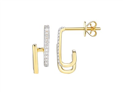 Ohrringe Rechteck, Diamanten 0,06 Ct, Höhe 14 Mm, Gelbgold 18 Kt