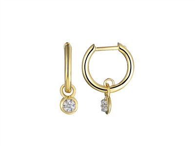 Creolen 9 MM Mit Diamant-anhänger Zargenfassung 0,05 Ct, Höhe 17 Mm, Gelbgold 18 Kt