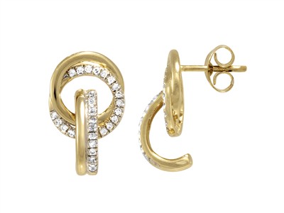Ohrringe Kreise, Höhe 15 Mm, Diamanten 0,18 Ct, Gelbgold 18 Kt