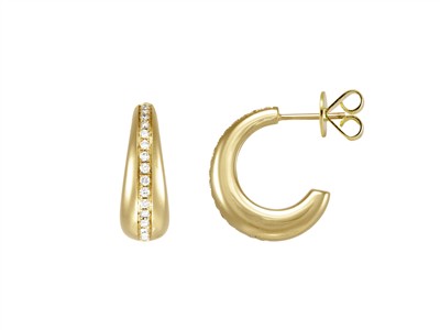 Halb-creolen Hohl, Diamanten 0,28 Ct, Höhe 18 Mm, Gelbgold 18 Kt