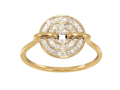 Ring Scheibe 11 Mm, Diamanten 0,12 Ct, Gelbgold 18 Kt, Fingergröe 54