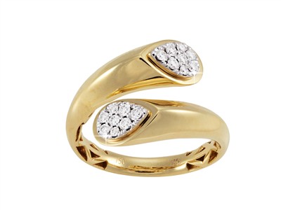 Ring Toi Et Moi 13 MM Abgeschrägte Kanten, Diamanten 0,21 Ct, Gelbgold18 Kt, Fingergröe 56