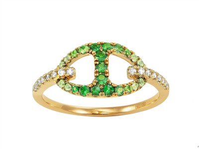Ring Kettenmuster Marine 9 X 14 Mm,diamanten 0,12 Ct, Grüne Granate 0 ,30 Ct Und Grüne Saphire 0,08 Ct, G
