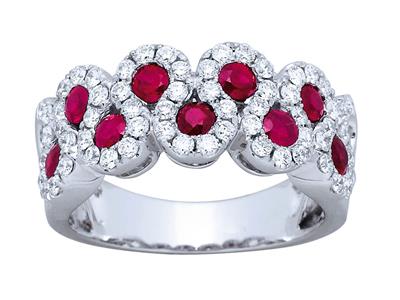Ring In Wellenform, Rubin 0,80ct Und Diamant 0,72ct, 18k Weißgold, Finger 60 - Standard Bild - 1