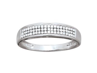 Trauring Mit 3-reihigem Steinbesatz, Diamanten 0,19ct, 18k Weißgold, Ringgröße 48 - Standard Bild - 2