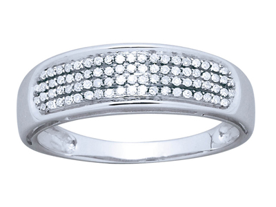 Trauring Mit 4-reihigem Steinbesatz, Diamanten 0,25ct, 18k Weigold, Ringgröe 56