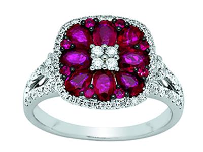 Ring Rubin 1,60ct, Diamanten 0,63ct, 18k Weigold, Finger 56