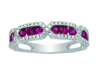 Ring Rubin 0,64ct, Diamanten 0,30ct, 18k Weißgold, Ringgröße 52 - Standard Bild - 1