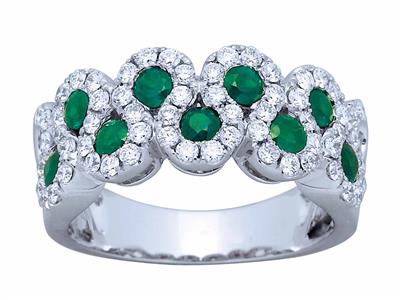 Ring Smaragde 0,80ct Und Diamanten 0,72ct, Wellenform, 18k Weigold, Finger 52