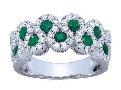 Ring Smaragde 0,80ct Und Diamanten 0,72ct, Wellenform, 18k Weigold, Ringgröe 58