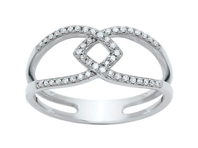 Durchbrochener Ring In Flechtoptik, Diamanten 0,19ct, 18k Weigold, Finger 50
