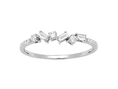 Halb-ewigkeitsring Dominos, Baguette- Und Runddiamanten 0,22ct, 18k Weigold, Ringgröe 48