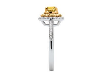 Solitärring, Gelbe Princess-diamanten 0,71ct Und Runde Diamanten 0,22ct, Diamanten 0,16ct, 18k Weißgold, Finger 54 - Standard Bild - 2