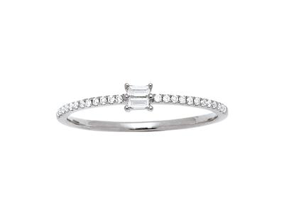 Solitärring Baguette- Und Runde Diamanten 0,15ct, 18k Weißgold, Ringgröße 48 - Standard Bild - 2