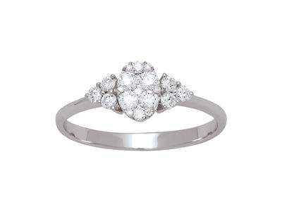 Ring Aus Diamanten 0,40ct In Illusionsfassung, Ovales Modell, 18k Weigold, Finger 52