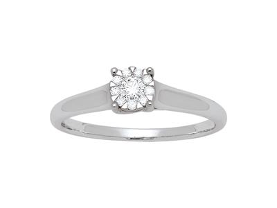 Solitär Mit Diamanten In Illusionsfassung 0,15ct, 18k Weigold, Ringgröe 56