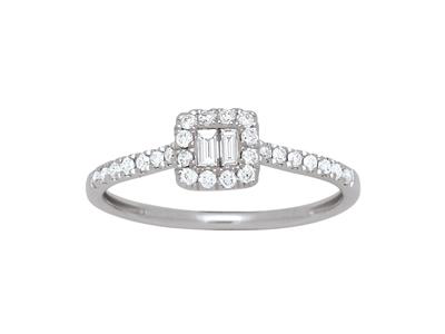 Ring Mit Baguette- Und Runddiamanten 0,26ct, 18k Weigold, Ringgröe 48