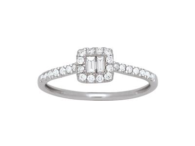 Ring Baguette- Und Runde Diamanten 0,26ct, 18k Weigold, Finger 48