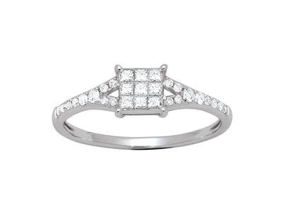 Ring Prinzess- Und Runde Diamanten 0,35ct, 18k Weigold, Finger 52