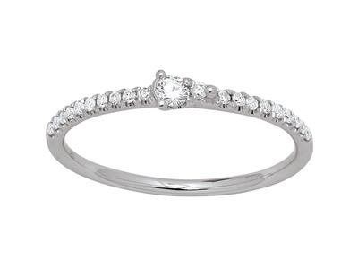 Solitär Mit Nebensteinen, Diamanten0,14ct, 18k Weigold, Ringgröe 50