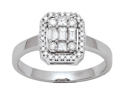 Rechteckiger Ring Aus Baguette- Undrunden Diamanten 0,47ct, 18k Weißg Old, Finger 56 - Standard Bild - 1