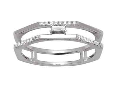 Duo-oktogonalring, Diamanten 0,11ct, 18k Weigold, Finger 52