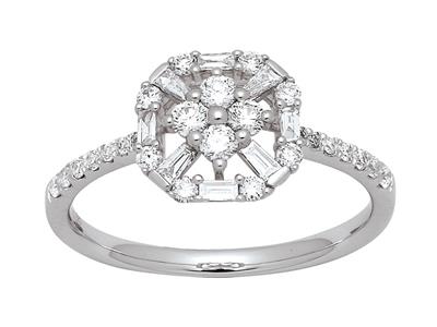 Ring In Sternform, Runde Diamanten Und Baguette-diamanten 0,51ct, 18k Weigold, Finger 52