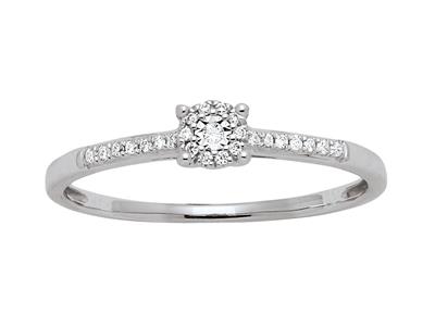 Solitärring Mit Illusionsfassung, Diamanten 0,08ct, 18k Weigold, Ringgröe 52
