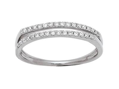 Ring Mit Durchbrochener Doppellinie, Diamanten 0,20ct, 18k Weigold, Finger 52