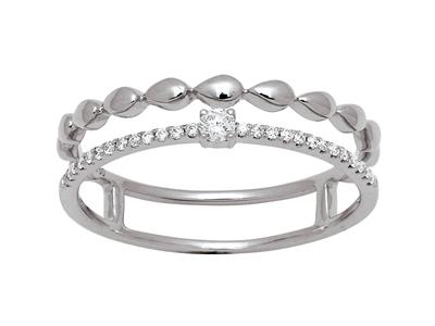 Duo-ring Solitär Und Kugeln, Diamanten 0,13ct, 18k Weigold, Ringgröe52