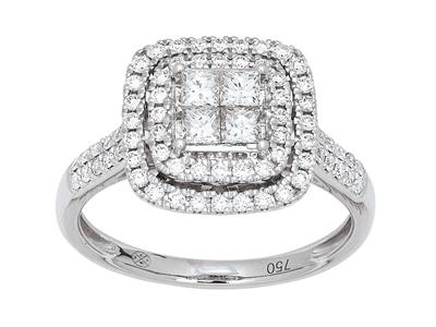 Quadratischer Ring Mit Gefasstem Körper, Diamanten 0,81ct, 18k Weigold, Gröe 48