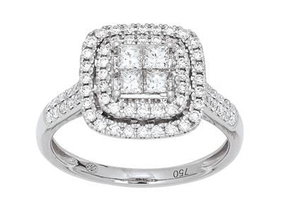 Quadratischer Ring, Korper In Zargenfassung, Diamanten 0,81ct, 18k Weigold, Finger 50