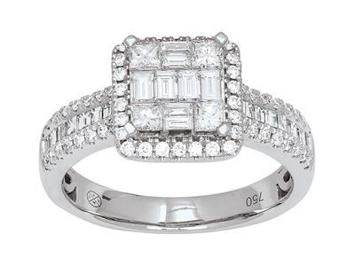 Quadratischer Ring Mit Pav{-fassung, Diamanten 1,06ct, 18k Weißgold, Ringgröße 54 - Standard Bild - 1